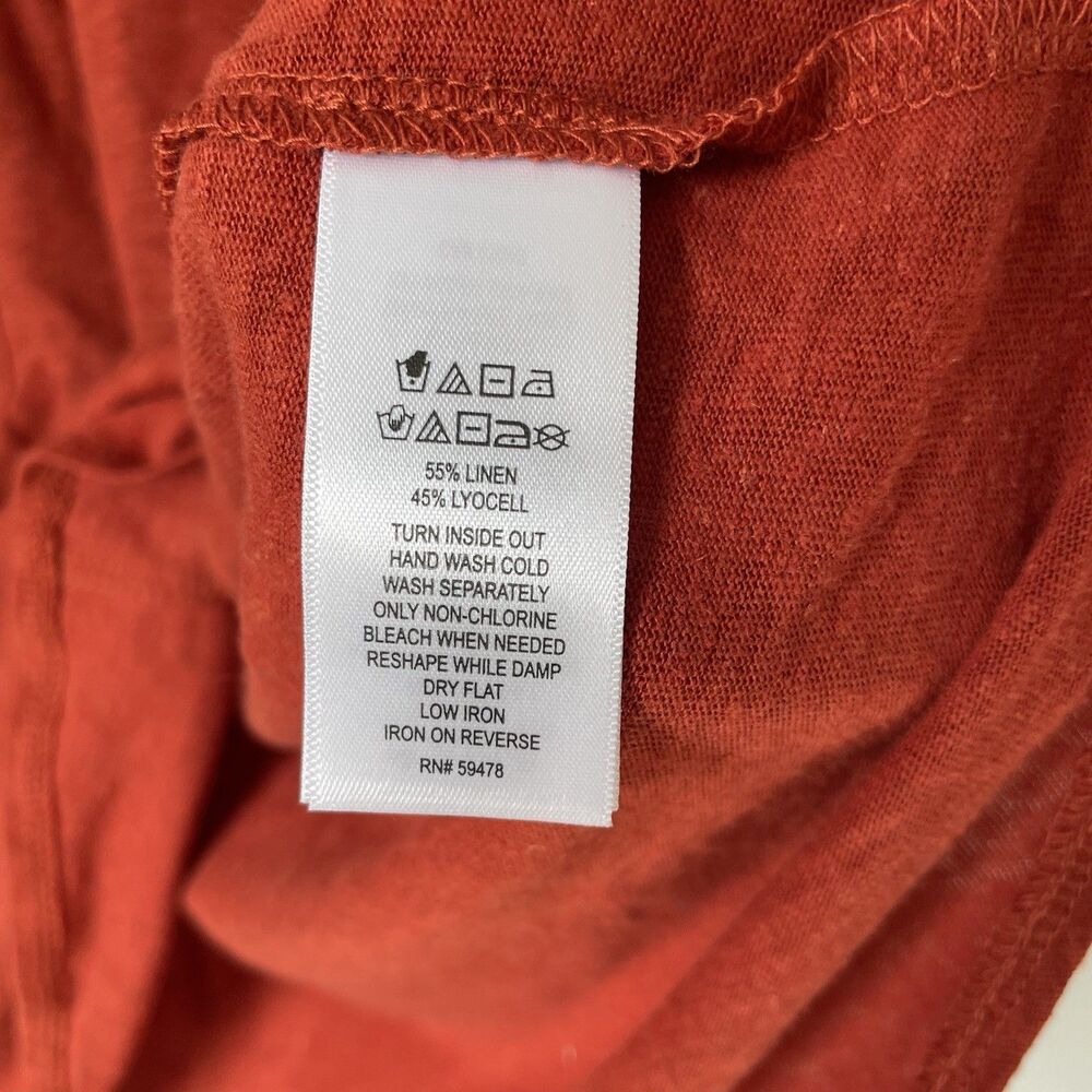 Tahari 100% Linen Blouse Top V Neck Short Sleeve Burnt Orange Women's Size 3X - Picture 8 of 10